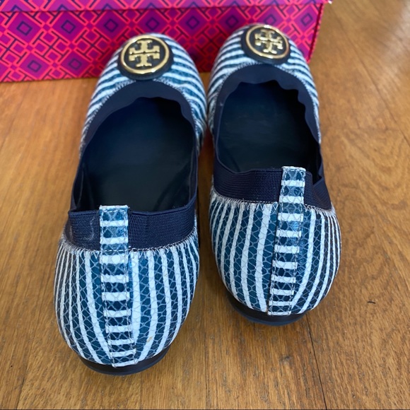 Tory Burch Striped Caroline Flats - Navy and White - Picture 4 of 5
